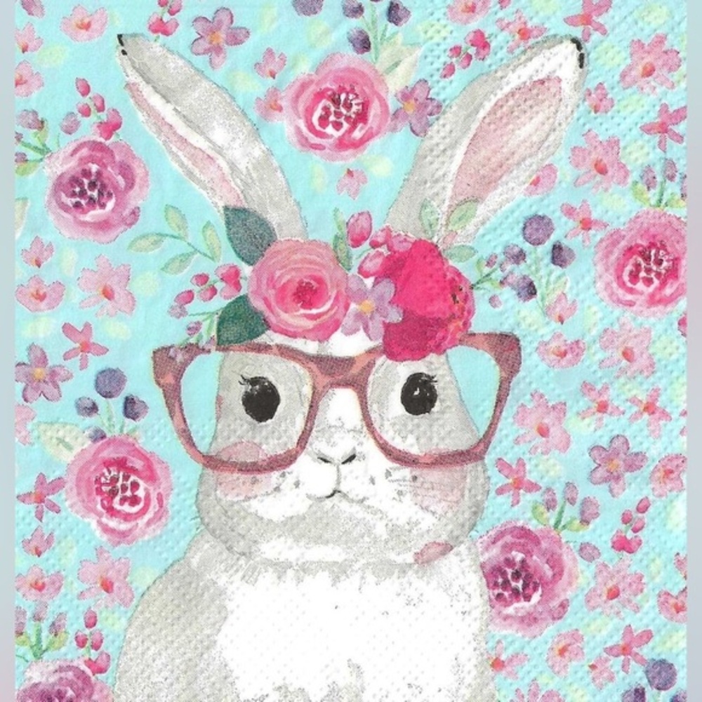 Floral nwt 5 x 5 Eye Glass Bunny Rabbit Beverage Napkins 2 sets of 40